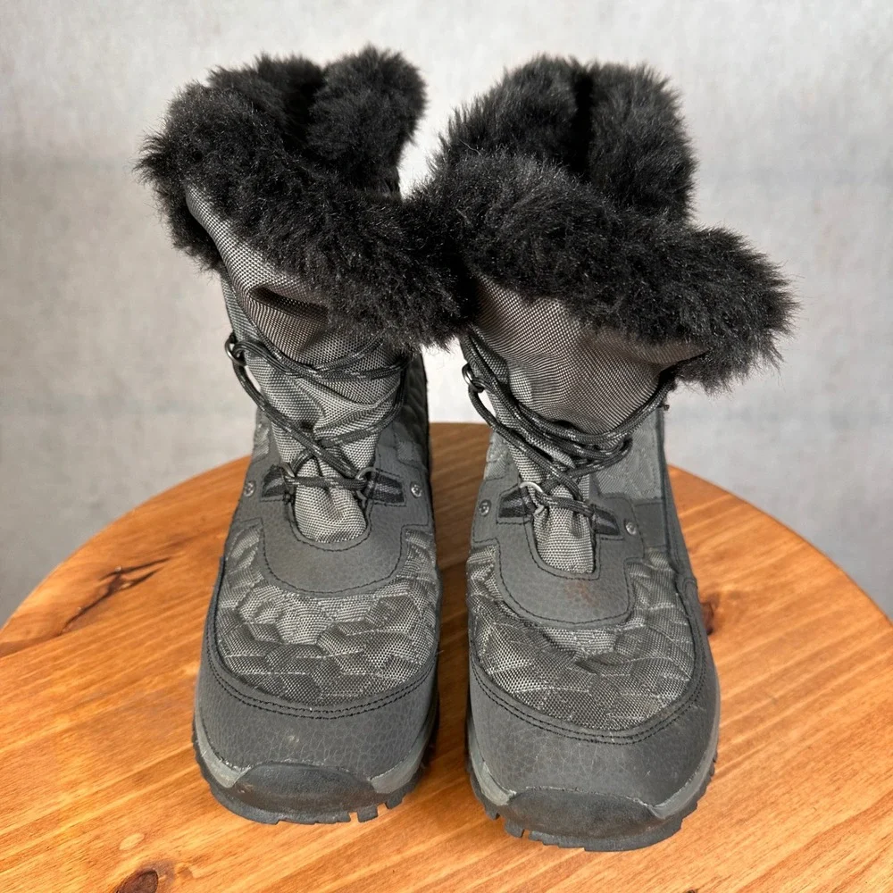 Bearpaw Winter Boots Women Size 11 Black Waterproof Quilted Faux Fur Good